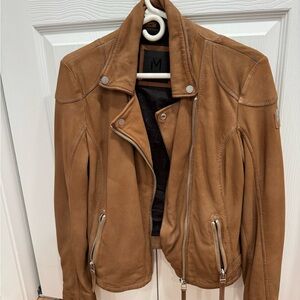 Mauri Saddle Tan Suede Moto Jacket